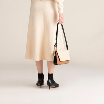 Beige Skirt And Handbag Fashion Look