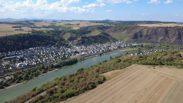 Kobern-Gondorf on the Moselle River Valley in Summer in Germany, Aerial View
