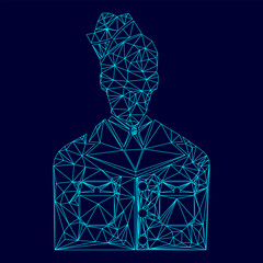 Obraz premium Veteran or soldier of the american army low poly triangulation triangulated polygonal electric cyan blue vibrant aqua neon color vector illustration image outline contour line