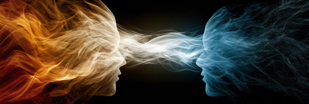 Abstract human forms show the effects of communication as oxygen in a rich environment versus isolation in a dark, silent area