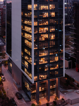 Illuminated Office Tower at Dusk