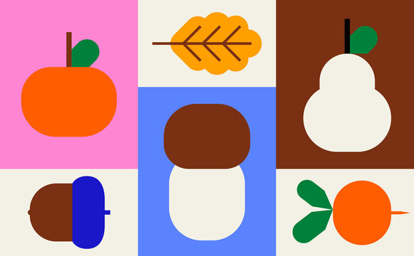 Abstract Autumn Harvest Icons &ndash; Colorful Seasonal Illustration