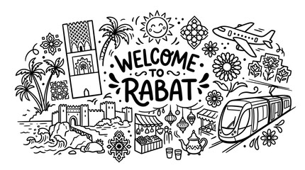 Fototapeta premium Rabat Morocco Travel Doodle Illustration