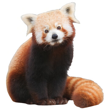 Photorealistic red panda sitting upright on transparent background for commercial use