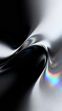 Abstract grainy frosted background with vertical fluid metallic chrome waves and holographic iridescent reflections tailored for high quality mobile app wallpaper and digital stories.