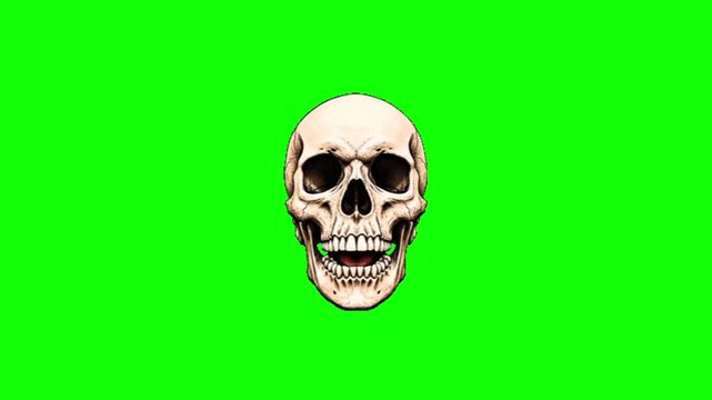 Halloween Skull Green Screen Talking Jaw Animated Centered Spooky Party Video Overlay