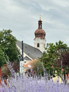 he tower of a Baroque cathedral in the old town of Gyor, Hungary