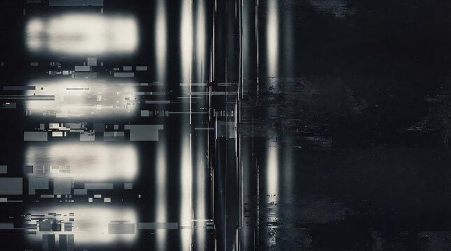 Abstract digital glitch effect with light streaks on a dark background