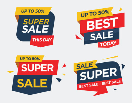 Modern Sale Banners Set with Gradient Ribbons, Discount Labels, Promotional Badges and Deal Tags Vector Collection