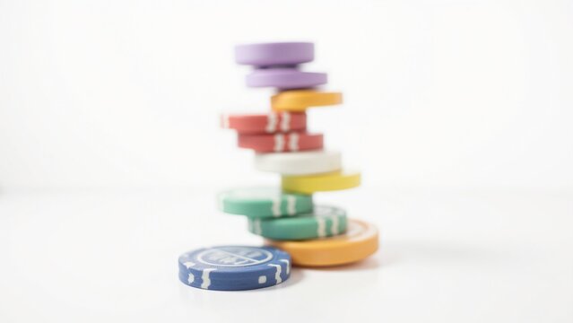 Colorful Poker Chip Stack Isolated on White