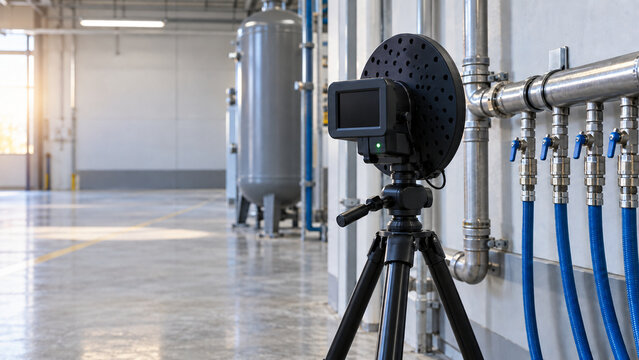 Acoustic Leak Detector Facing Compressed Air Pipework