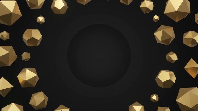 Abstract Golden Geometric Low Poly Shapes Border on Dark Background