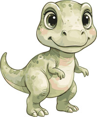 Obraz premium Cute cartoon baby t-rex dinosaur character with dinosaur, prehistoric