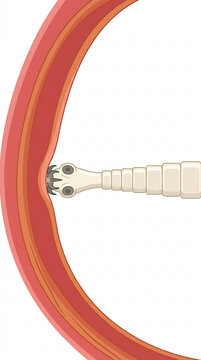 A parasitic tapeworm attached to the inner wall of a human intestine