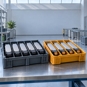 Sorted Battery Modules in Industrial Collection Trays