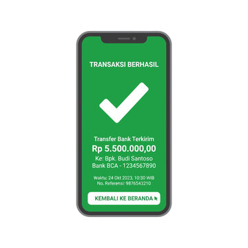 Mobile phone screen displaying a successful bank transfer confirmation.
