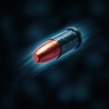 A bullet speeds through a shadowy space displaying intense motion and vivid detail