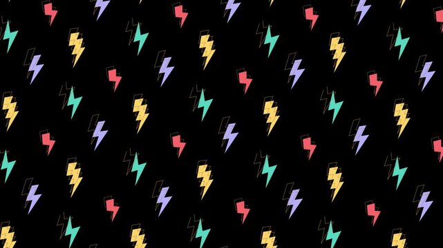 Colorful Lightning seamless pattern loop on alpha channel transparent background