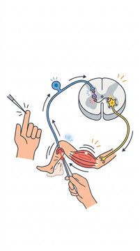 The reflex arc pathway from a stimulus on the leg to the spinal