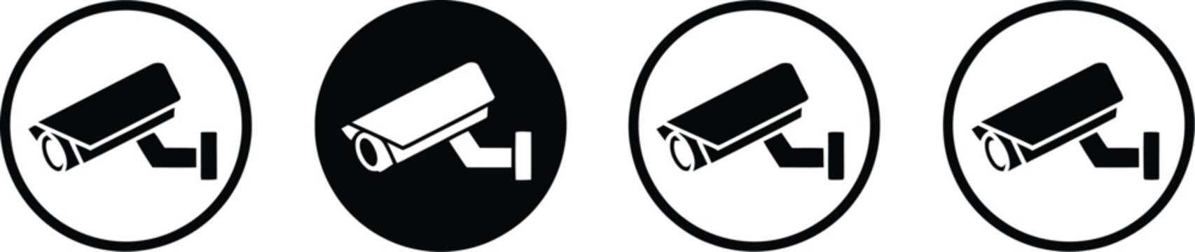 Security camera or cctv sign, logo badge icon sticker label emblem stamp symbol for video surveillance monitoring safety protection security systems and property control.
