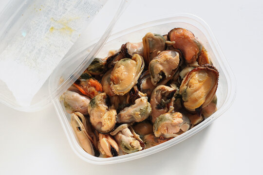 Cooked Mussels in Plastic Container