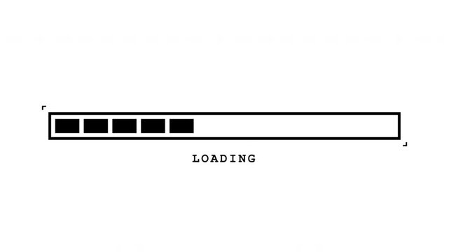 Minimalist loading bar animation, black and white progress indicator, retro digital interface element for web design and video editing isolated on Transparent Background
