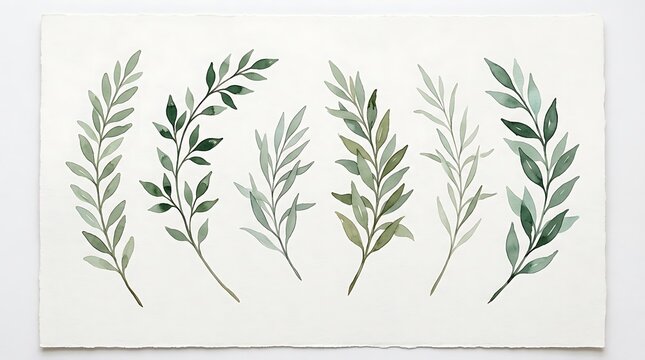 Set of black watercolor leafy branches and botanical plant elements for artistic design and nature illustrations