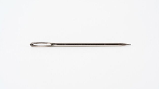 Sterile surgical needle with sharp tip isolated on clean white background for medical illustration