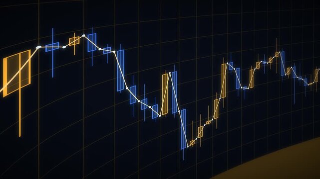 Dynamic financial stock market chart, animated candlestick graph showing market volatility and business trends, economic data visualization for investment analysis, trading, and finance 4k