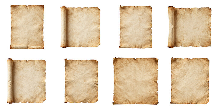 Collection of antique parchment scrolls on a black background gives a vintage feel