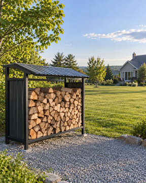 Covered Firewood Rack Stored Apart from a Residential Building