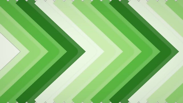 Dynamic green chevron arrow animation, abstract geometric background with repeating striped patterns, modern digital design element for presentations and transitions 4k
