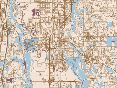 Pastel city map of Kent, Washington, United States in cream and blue