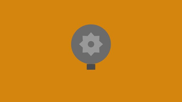 A flat design icon featuring a grey circle with a white cogwheel symbol, set against a solid orange background, representing settings or a tool.