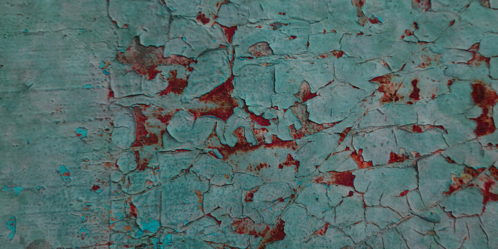 Turquoise red distressed cracked paint texture