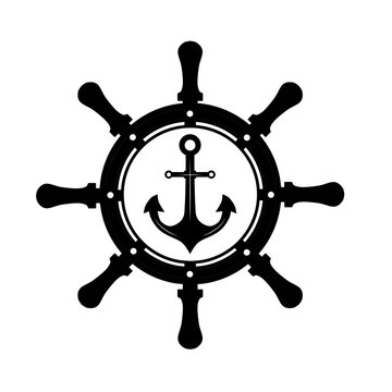Ship's steering wheel and anchor icon/logo illustration