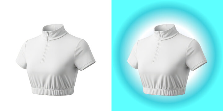 Blank white short sleeve zipper crop top isolated on white background