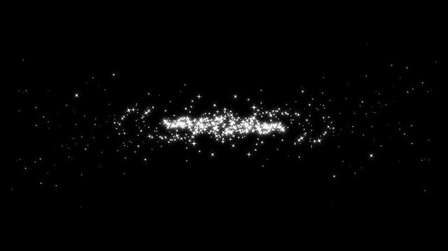 4k Luxury white glitter sparkles line trail, magic sparkles glitter line stars, Sparkling stars light animation and particles on black background, white glowing fairy sparkle line burst,
