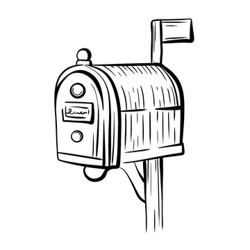 Christmas mailbox postal rural vector illustration letter delivery mail box holiday. A traditional roadside mailbox stands on its post with a curved metal body, evoking rural correspondence