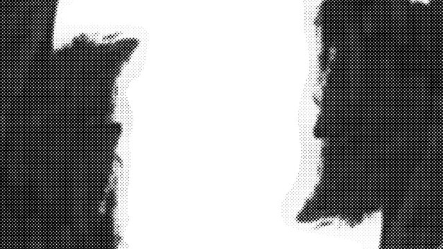 Abstract grunge texture with halftone dot pattern and torn edges frame transparent background