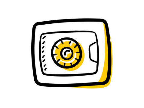 Bank safe deposit box secure vault storage icon hand drawn doodle style for finance protection and business wealth management concept