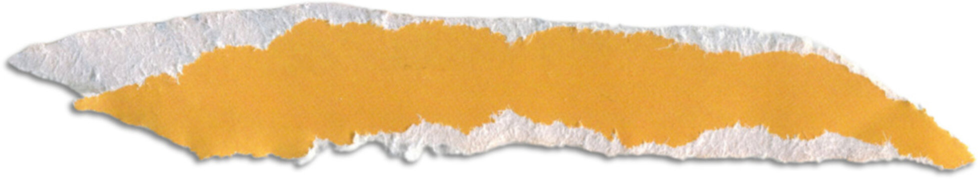 Newspaper Torn Paper Piece Orange Yellow Strip, Cut Out Design Element for Scrapbook or Craft, Retro Isolated Note on Transparent Backdrop