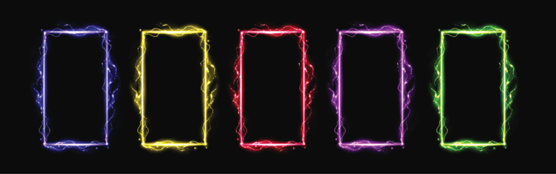 Colorful Neon Electric Rectangular Frames Vector Set
