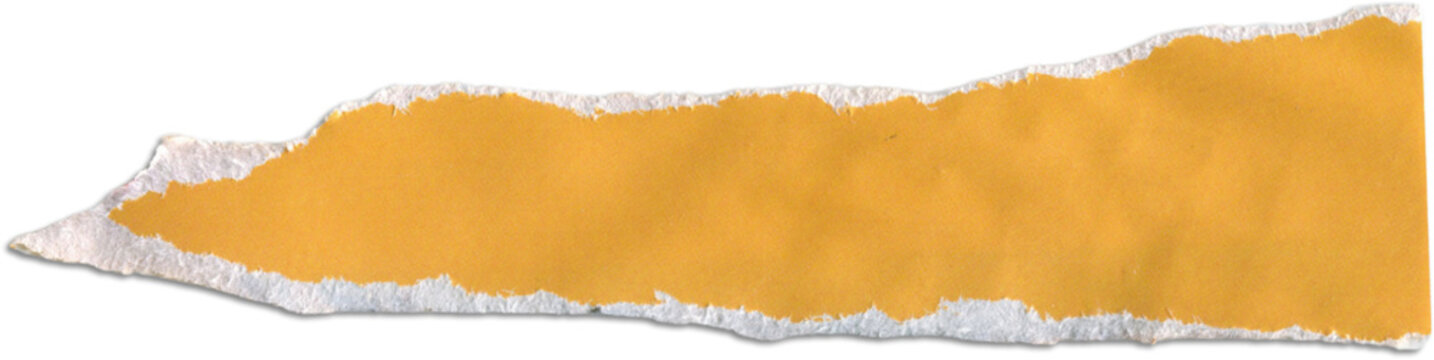 Newspaper Torn Paper Piece Orange Yellow Strip, Cut Out Design Element for Scrapbook or Craft, Retro Isolated Note on Transparent Backdrop