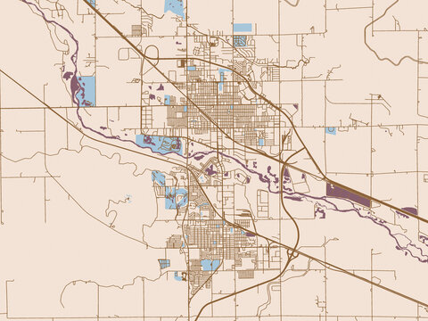 Scottsbluff, Nebraska, United States cream and pastel blue city map