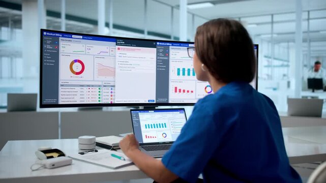 Medical Billing Specialist Reviewing Insurance Claims On Laptop