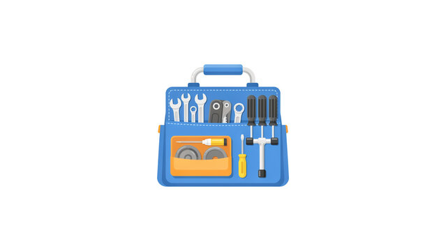 Illustrated toolbox filled with various hand tools and equipment for repair and maintenance work