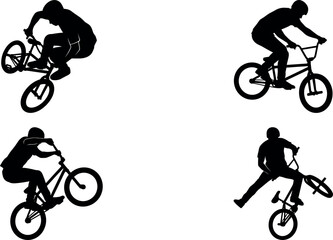 Fototapeta premium Set of silhouettes of a bmx rider performing various tricks