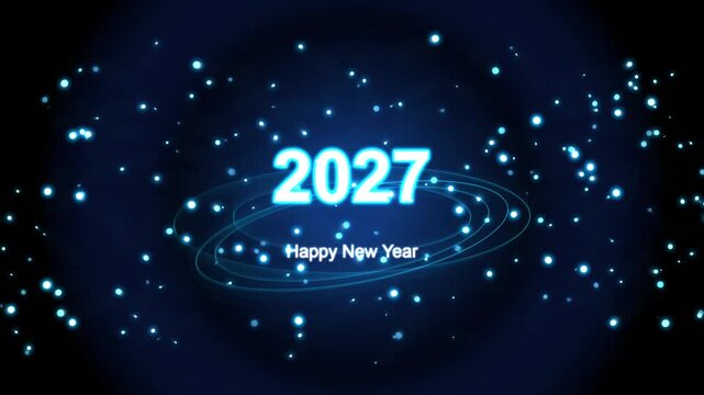 Clear crisp 2027 new year canvas animation with glowing pink paths creating a futuristic celebratory seamless motion loop