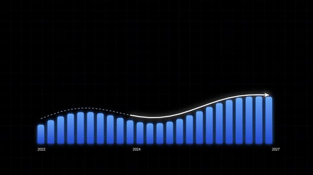 Swirling neon financial data growth matrix with glowing magenta paths on a dark futuristic background for seamless motion graphics